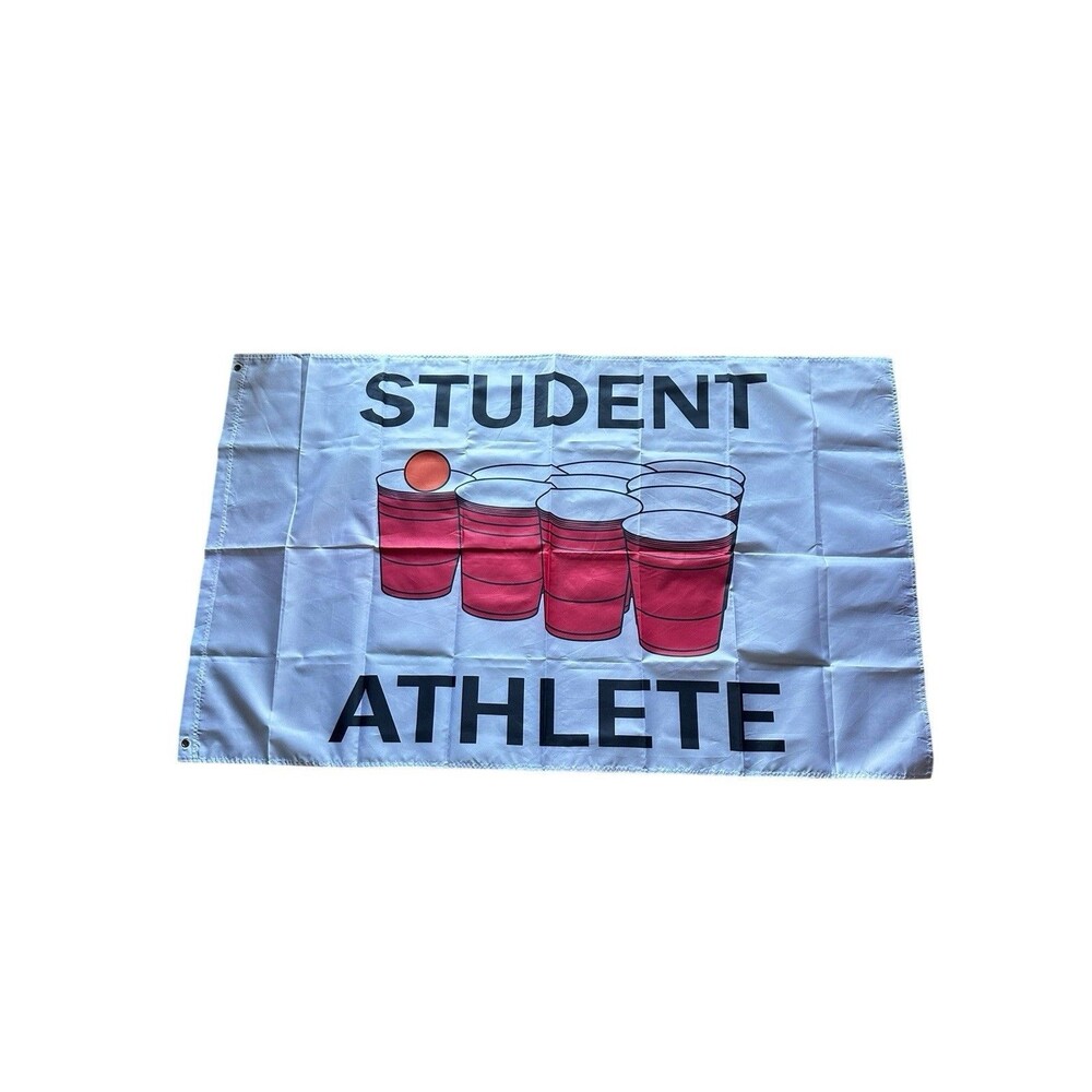 Student Athlete Beer Pong Funny College Student Flag White Dorm 5'x3' Tapestry - Picture 3 of 7